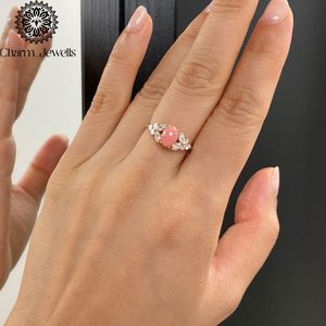 Anillo de Compromiso Romántico Charm_Jewells para Mujer, Chapado en Plata, Oro Rosa de 18K, Moissanita Rosa, Corte Cojín, Engaste de Flor, Certificado IGI - Product Image 4