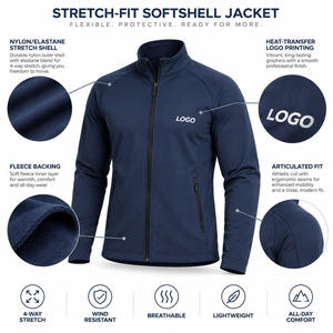 Wholesale <b>Men</b> <b>Navy</b> Blue <b>Fleece</b> Jacket Stand Collar Full Zip Casual Windproof Outdoor Wear Slim Fit Regular Polyester <b>Men</b> Jacket - Product Image 6