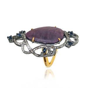 Bague REYES de style victorien en argent sterling avec diamants naturels et pierre précieuse rubis, bague statement antique pour femme, bijoux fins - Product Image 2
