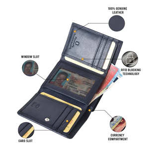 Portefeuille pour femme en cuir véritable à trois volets, porte-cartes RFID, pochette compacte, organisateur multi-fentes, sac de voyage quotidien - Product Image 4