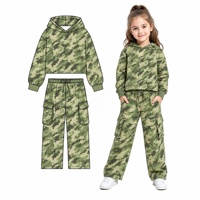 Ensemble de vêtements pour filles avec imprimé camouflage personnalisé, sweat-shirt en molleton français et pantalon large à jambes larges, deux pièces