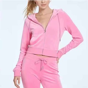 Conjunto Deportivo para Mujer, Color Rosa, con Capucha, Manga Larga, Cierre Frontal, Pantalones Casuales, Transpirable, Poliéster de Peso Medio, para Primavera - Product Image 4
