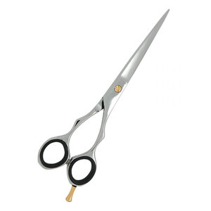 Ciseaux de coiffure professionnels de dernière génération, couleur argent, vis dorée, repose-doigts noir, acier inoxydable - Product Image 2