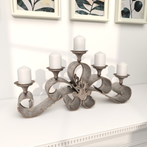 Candélabre en métal finition vintage, porte-bougie à 5 bras, centre de table antique, décoration de luxe pour la maison et les mariages - Product Image 1