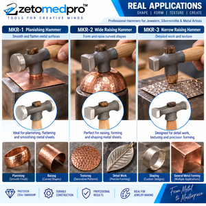 MKR Jewelry Hammers MKR-1 Planishing MKR-2 Wide Raising MKR-3 Narrow Raising 10in Wood Steel ZETOMEDPRO - Product Image 6