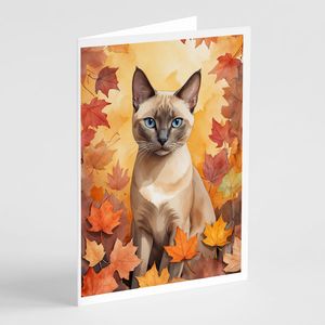 Gato tonkinés caprichoso en hojas de otoño Paquete de 8 tarjetas de felicitación de tamaño A7 en blanco 5x7 con sobres Tarjetas de notas - Product Image 1