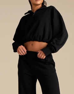 Pantalon en molleton anti-UV pour femme, taille mi-haute, coupe droite, devant plat, 100 % coton, décontracté, longueur intégrale, couleur unie, tricoté, coupe ample, automne - Product Image 3