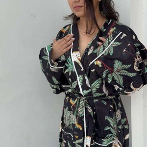 Bata de Baño Kimono 100% Algodón, Rayas, Cuello en V, Cintura Ajustable, para Mujer y Hombre, Ideal para Playa o Bodas - Product Image 3