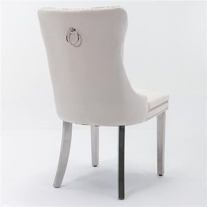 Sedia da Pranzo Moderna di Alta Gamma, Contemporanea, in Legno Massello Trapuntato con Rivestimento in Velluto, Finitura in Acciaio Inossidabile Cromato - Product Image 5