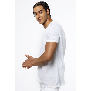 T-shirt col en V personnalisé avec logo OEM pour homme, 100 % coton de haute qualité, blanc, essentiel pour l'été, décontracté, vente en gros directe usine - Product Image 2