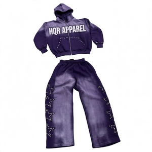 Conjunto Deportivo HQR Unisex con Capucha, Estampado y Transpirable, con Estrellas de Diamantes de Imitación Dorados, Sudadera y Pantalones Largos Casuales de Corte Holgado - Product Image 2