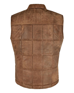 <b>Men's</b> Distressed <b>Green</b> Genuine Leather Vest V Neck Snap Button Moto Biker <b>Waistcoat</b> with Pockets - Product Image 5