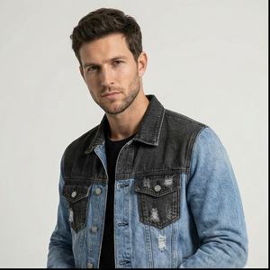 Chaqueta vaquera personalizable para hombre con relleno de algodón, tela transpirable lavada Vintage, fábrica al por mayor, suave y cómoda - Product Image 1