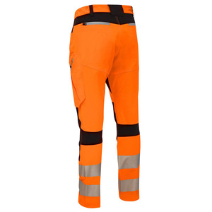 Men's Orange Workwear Pants High Waist Reflective Stripes Multiple Pockets Straight Fit Midweight Polyester Canvas - Product Image 2
