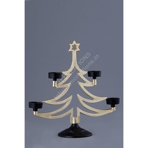Decoración Navideña para Bodas, Portavelas de Metal Resistente al Calor, Escultura de Pino Dorado con Base - Product Image 1
