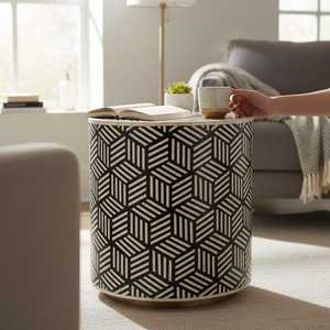 Mesa Consola con Base de Pedestal y Incrustaciones de Hueso con Patrón Geométrico Moderno, Mueble Contemporáneo para Sala de Estar, Diseño Duradero - Product Image 4