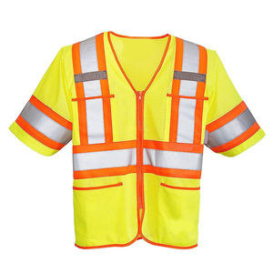 Gilet de sécurité haute visibilité réfléchissant ANSI Classe 1 imperméable avec logo personnalisé, poches orange et bleues, fermeture éclair - Product Image 4