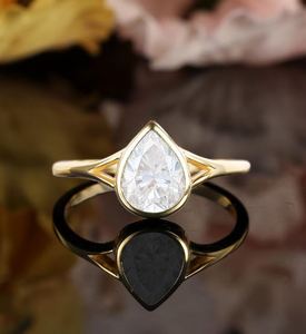Pear Cut Moissanite Solitaire Engagement <b>Ring</b> Gold Plated 925 Silver <b>Split</b> Band for Wedding & Anniversary Luxury Bridal <b>Ring</b> - Product Image 1
