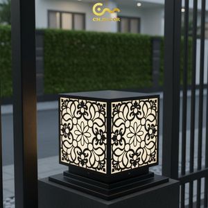 Vintage Floral LED Boundary Wall <b>Pillar</b> <b>Light</b> Vietnam CM Decor Outdoor Villa Garden Black E27 IP65 Steel Lamp AC 220V (±10%) - Product Image 6
