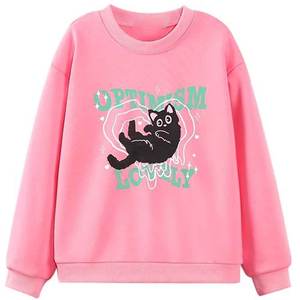Sweat-shirt décontracté en polyester tricoté à col rond beige pour femme 2026, imprimé léopard cerise, manches longues, avec logo frontal - Product Image 3