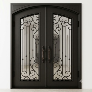Royal Luxury Rust-resistant Steel Main Door with Geometric Patterned Glass Panels Modern Design Easy Assembly Entryway - Product Image 1