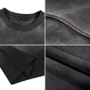 Camiseta Ringer para Hombre con Efecto Desgastado por el Sol, Lavado Ácido, Estampado Gráfico Personalizado, Lisa, Vintage, Hombro Caído, de Algodón Pesado - Product Image 5