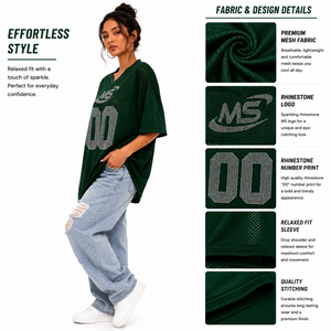 เสื้อฟุตบอลตาข่ายแบบสั่งทำทรงหลวม คอวี แขนสั้น ประดับเพชร หมายเลขสตรีทแวร์ เสื้อขายส่งจำนวนมาก จัดหาสินค้า B2B แฟชั่น - Product Image 3
