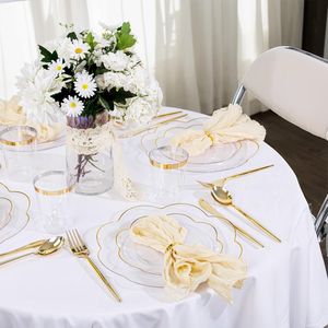 Set di 180 Piatti in Plastica Trasparente Dorata, Stoviglie Usa e Getta Resistenti, Set di Posate in Plastica Trasparente Dorata per Feste - Product Image 2