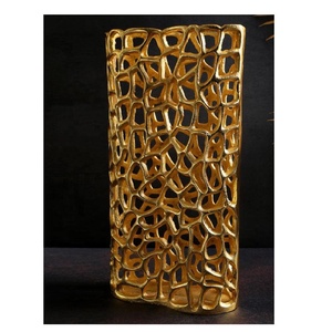 Aluminum <b>Gold</b> Flower <b>Vase</b> Standing Rectangle <b>Vase</b> Decorative Living Room Bedroom Office Tabletop Festive Occasion Flower <b>Vase</b> - Product Image 1