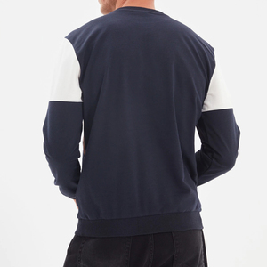 Men's Navy Blue Patchwork Pullover <b>Sweater</b> With White And Orange Panels Regular Sleeve Knitted Autumn Wear Knitted <b>Sweaters</b> - Product Image 3