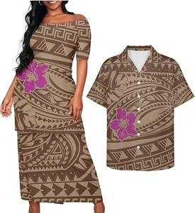 Vestido de las Islas del Pacífico, Estampado de Flores Tapa Samoanas Fijianas, Vestidos Casuales Elegantes Personalizados, Vestidos Ajustados para Parejas - Product Image 1