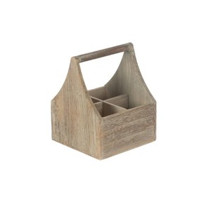 Farmhouse Wooden Utensil Organizer <b>Caddy</b> with Handle Four Compartment Storage for <b>Kitchen</b> Counter Dining Table and Picnic - Product Image 1