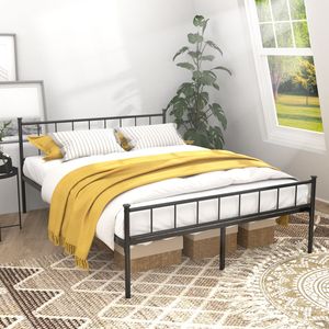 Struttura letto matrimoniale in metallo con testiera e pediera, stabile dal punto di vista strutturale, con vano contenitore sotto il letto, non richiede rete a molle, colore nero - Product Image 1