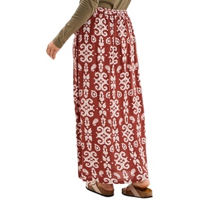 Women's Long Flowing Crepe Terracotta <b>Skirt</b> High Waist <b>Elastic</b> Band Drawstring Front 100% Viscose Lightweight Casual Summer Wear - Product Image 5