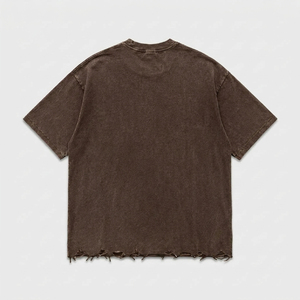 T-shirt personnalisé délavé à l'acide, style streetwear vieilli, fabrication en coton premium, chemise vintage usée, mode urbaine - Product Image 4