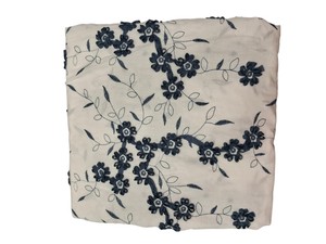 Bulk Supply Botanical Embroidered Cotton Textile Featuring <b>Navy</b> Ribbon Taped Blossoms and Dark Winding Stems for Fashion - Product Image 1
