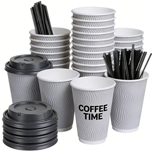 Gobelets jetables isothermes en papier synthétique ondulé de qualité alimentaire pour café chaud, vente en gros, avec manchon ondulé - Product Image 1