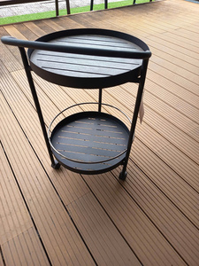 Minimalist Metal 2-Tier Round Trolley <b>Cart</b> with Wheels for Outdoor <b>Storage</b> - Product Image 3