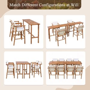 Juego de Bar de 3 Piezas de Madera de Acacia para Exteriores, Mesa de Comedor para Patio y 2 Taburetes con Cojines para Jardín o Piscina - Product Image 6