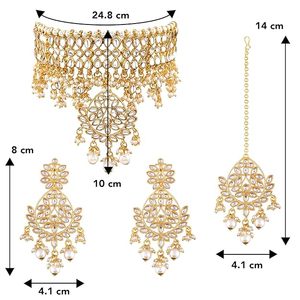Ensemble collier et boucles d'oreilles en alliage de laiton plaqué or 14 carats avec perles d'imitation en cristal, bijoux ethniques pour femmes, design floral - Product Image 2