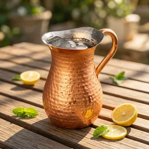 Pichet à eau en cuivre pur martelé Adiba Home Decor, artisanal, moderne, portable, écologique, réutilisable, pour la maison, la cuisine et la salle à manger - Product Image 2
