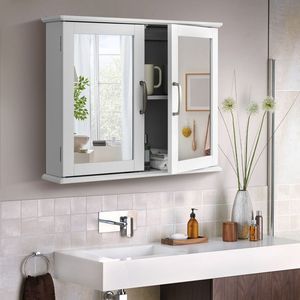 Armoire de rangement murale à 2 niveaux avec miroir et poignées pour salle de bain - Product Image 2