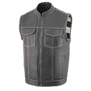 Gilet pour homme en cuir véritable grande taille, réversible, imperméable, coupe-vent, séchage rapide, écologique, respirant, col en V, boutons recouverts - Product Image 1