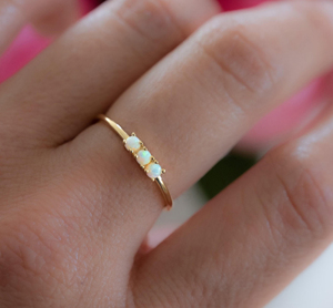 Natural Ethiopian <b>Opal</b> 3mm Round Shape 925 Silver <b>Gold</b> Plated Prong Set Minimalist Gemstone <b>Ring</b> Unisex Women's Wedding Jewelry - Product Image 2