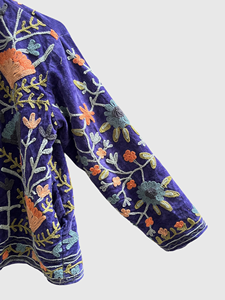 Veste en lin brodée de fleurs bleues, col montant, manches longues, style Prairie Chic, vêtements de printemps pour femmes - Product Image 3