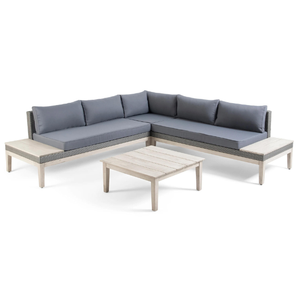 Contemporary <b>Outdoor</b> Teak <b>Sofa</b> and Table Set with Wide Armrests High Density Cushions and Natural Wood Finish - Product Image 4