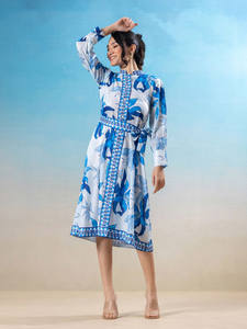 Vestido Midi Vintage 2026 con Estampado Floral Hecho a Mano, de Gasa, Ecológico, Tejido, con Cintura Natural, Vestido Formal 100% Indio - Product Image 4