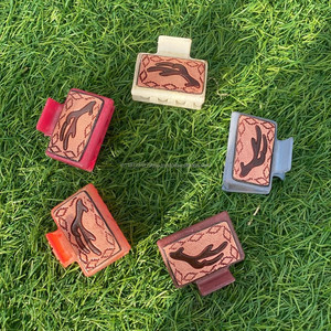 New Arrival Hot Selling Western Stylish Handmade <b>Tooled</b> Engraved Leather Hair Claw <b>Clips</b> Leather Claw Hair Accessories for Women - Product Image 3