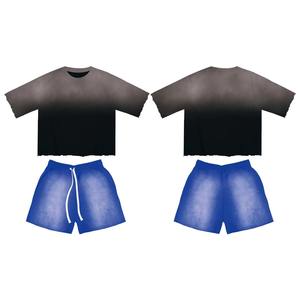 Ensemble T-shirt Boxy Vintage Personnalisé Imprimé Délavé à l'Acide et Short Court Bouffant en Coton Style Streetwear – Ensemble Survêtement Vintage T-shirt et Short - Product Image 1