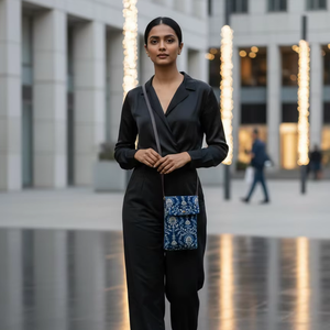 กระเป๋าสะพายข้าง Royal Indigo Floral Heritage ดีไซน์ทันสมัย นุ่มสบาย หรูหรา สไตล์ชาติพันธุ์ ขนาดมินิ สำหรับผู้หญิง - Product Image 2